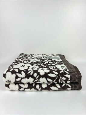 Loft by Loftex Bath Towels Bold Floral Brown Cream Soft 100% Cotton 2 Pc NEW